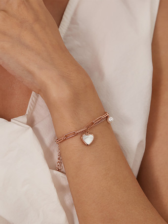 シャンパンカラーハート型パールオイスターブレスレット 女性用 2025