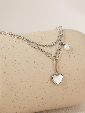 シルバー ハート型パールオイスターブレスレット 女性用 2025