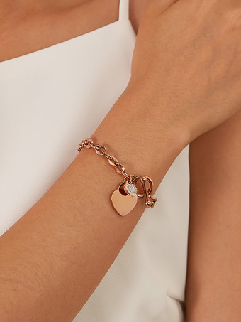 シャンパンカラー女性用ダブルハートチャームブレスレット 2025