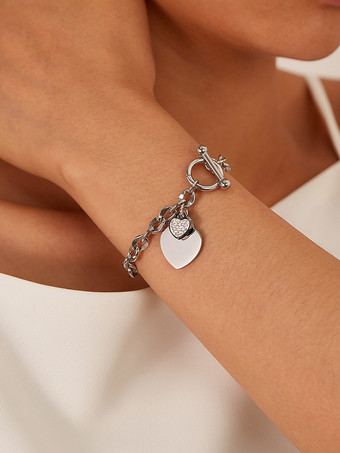 シルバー 女性用ダブルハートチャームブレスレット 2025