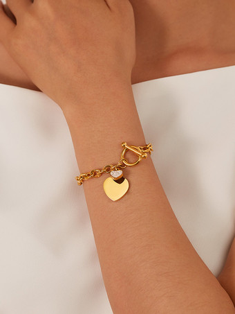 ゴールド 女性用ダブルハートチャームブレスレット 2025