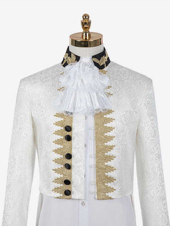 ホワイト ビンテージ コスチューム フリル ボタン ジャカード 長袖 男性用レトロコスチューム