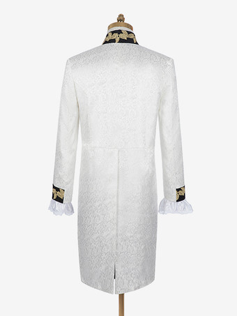 ホワイト ビンテージ コスチューム フリル ボタン ジャカード 長袖 男性用レトロコスチューム