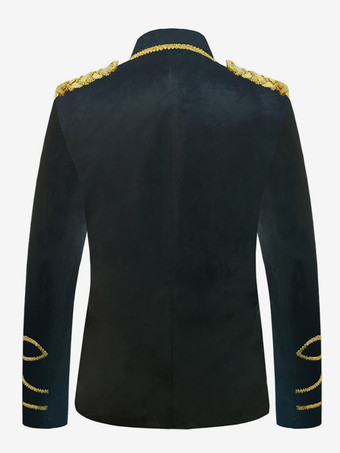 ディープブルー ヴィンテージコスチューム トップ ポリエステル ボタン 長袖 男性用レトロコスチューム