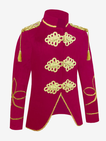 ディープブルー ヴィンテージコスチューム トップ ポリエステル ボタン 長袖 男性用レトロコスチューム