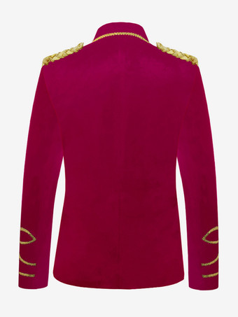 ディープブルー ヴィンテージコスチューム トップ ポリエステル ボタン 長袖 男性用レトロコスチューム