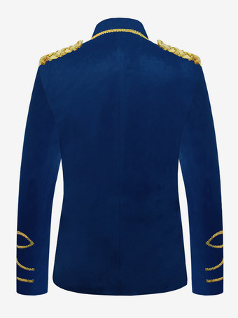 ディープブルー ヴィンテージコスチューム トップ ポリエステル ボタン 長袖 男性用レトロコスチューム