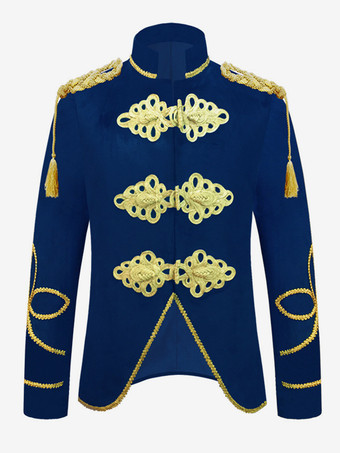 ディープブルーディープブルー ヴィンテージコスチューム トップ ポリエステル ボタン 長袖 男性用レトロコスチューム