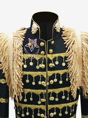 ブラック ヴィンテージ トップ ユーロスタイル フリンジ スリムフィット 長袖 レトロ コスチューム