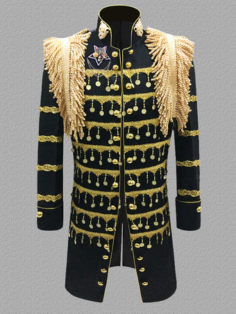 ブラック ブラック ヴィンテージ トップ ユーロスタイル フリンジ スリムフィット 長袖 レトロ コスチューム