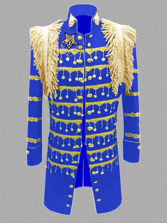 ブルー ブラック ヴィンテージ トップ ユーロスタイル フリンジ スリムフィット 長袖 レトロ コスチューム