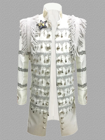 ホワイト ブラック ヴィンテージ トップ ユーロスタイル フリンジ スリムフィット 長袖 レトロ コスチューム