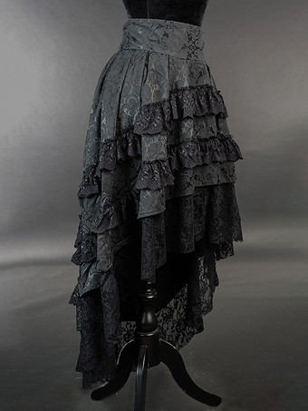 黒のレトロコスチューム フリル ポリエステル レース 中世ルネッサンスコスチュームスカート