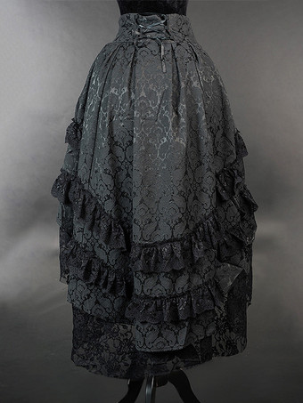 黒のレトロコスチューム フリル ポリエステル レース 中世ルネッサンスコスチュームスカート