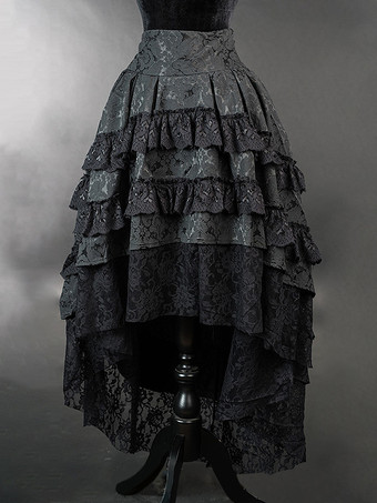 黒のレトロコスチューム フリル ポリエステル レース 中世ルネッサンスコスチュームスカート