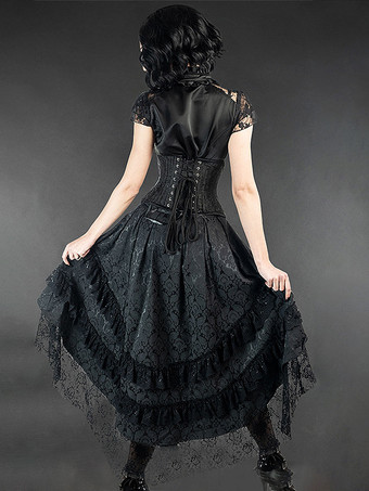 黒のレトロコスチューム フリル ポリエステル レース 中世ルネッサンスコスチュームスカート