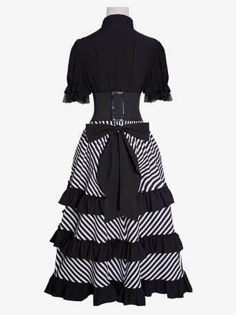 女性用中世ドレス ストライプ 海賊ドレス ゴシック 海賊コスチューム ハイロースカート 3点セット