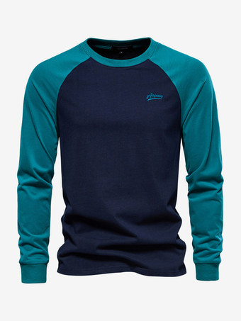 ダークネイビーメンズ Tシャツ ジュエルネック カラーブロック 長袖 トップス