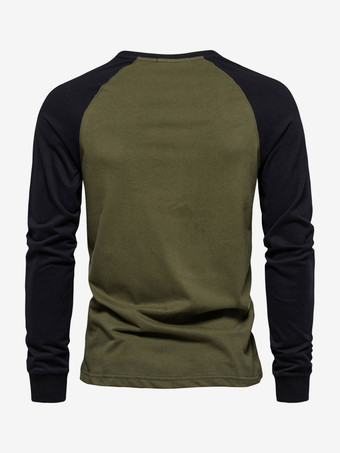 メンズ Tシャツ ジュエルネック カラーブロック 長袖 トップス