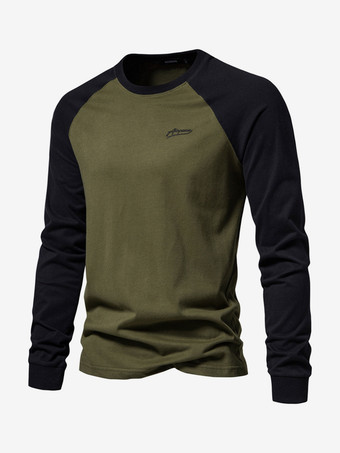 メンズ Tシャツ ジュエルネック カラーブロック 長袖 トップス