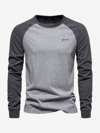 ライトグレーメンズ Tシャツ ジュエルネック カラーブロック 長袖 トップス