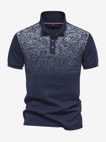 ダークネイビーメンズ ポロシャツ ターンダウンカラー 半袖 ボタン レギュラーフィット ポロシャツ