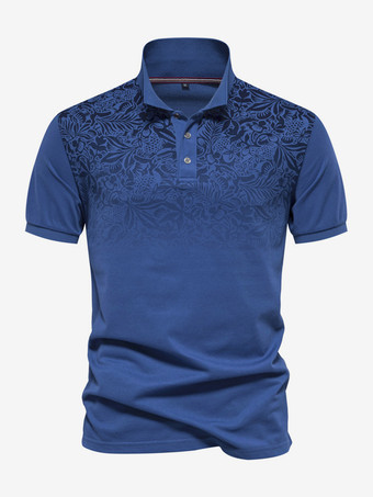 ブルー メンズ ポロシャツ ターンダウンカラー 半袖 ボタン レギュラーフィット ポロシャツ