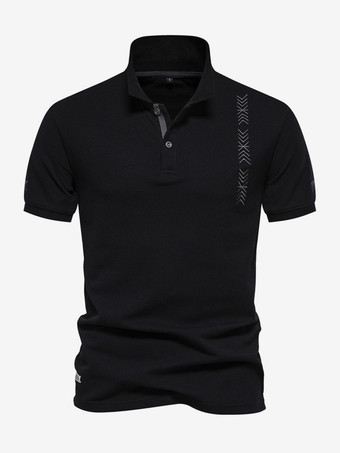 ブラック メンズ ポロシャツ ターンダウンカラー 半袖 ボタン レギュラーフィット ホワイト ポロシャツ