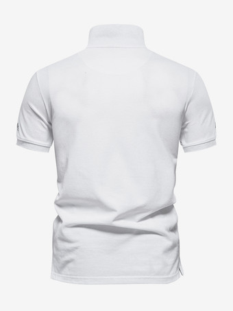 メンズ ポロシャツ ターンダウンカラー 半袖 ボタン レギュラーフィット ホワイト ポロシャツ