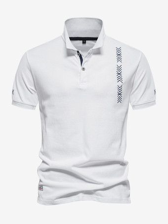 ホワイト メンズ ポロシャツ ターンダウンカラー 半袖 ボタン レギュラーフィット ホワイト ポロシャツ