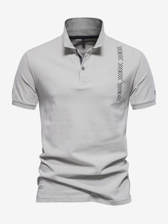 ライトグレーメンズ ポロシャツ ターンダウンカラー 半袖 ボタン レギュラーフィット ホワイト ポロシャツ