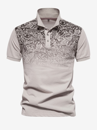 ライトブラウンメンズ ポロシャツ ターンダウンカラー 半袖 ボタン レギュラーフィット ポロシャツ