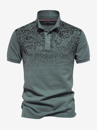 セージグリーンメンズ ポロシャツ ターンダウンカラー 半袖 ボタン レギュラーフィット ポロシャツ