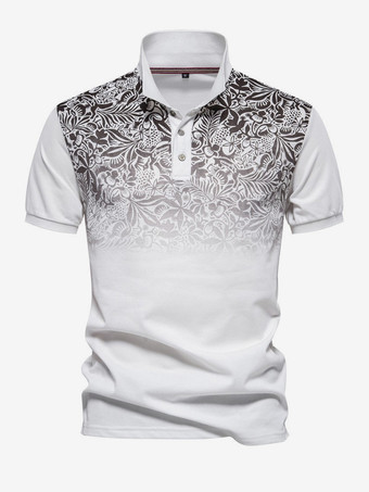 ホワイト メンズ ポロシャツ ターンダウンカラー 半袖 ボタン レギュラーフィット ポロシャツ