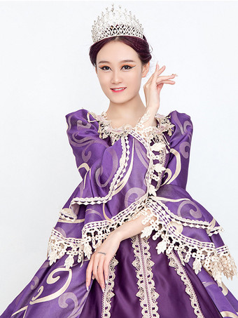 パープル レトロ コスチューム レディース 花柄 レース レース フリル ポリエステル セット マリー アントワネット コスチューム ドレス 帽子 ヴィンテージ