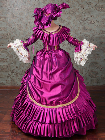 紫のビクトリア朝のドレス フリル ポリエステル レース ドレス ボールガウン