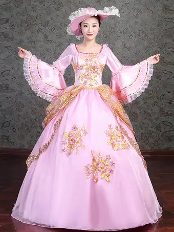Pink Victorian Elegant Evening Gown With Lace Details Vintage Dress -  Milanoo.com