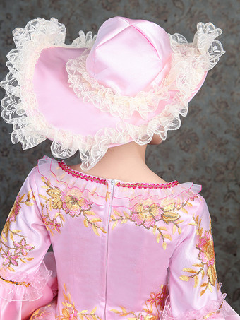 レースのディテールが施されたピンクのビクトリア朝のエレガントなイブニングドレス ヴィンテージドレス