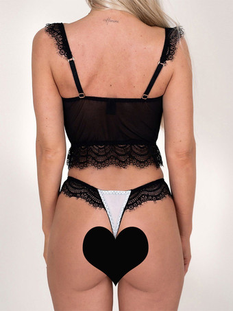 Rückenfreie Dessous Spitze Sexy Schwarz 2-teiliges BH-Höschen-Set für Erwachsene