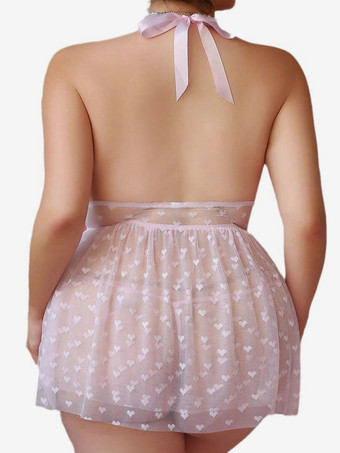 レディース ベビードール ランジェリー セクシー ピンク バックレス メッシュ スイートハート 2ピース ポリエステル ベビードール