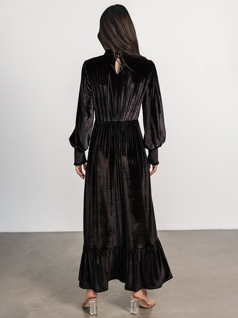 Vestido largo vintage de terciopelo con mangas de obispo y cuello alto para mujer 2025