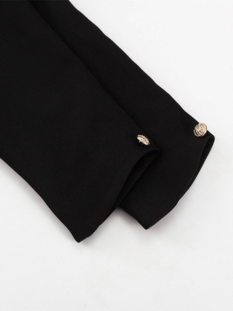 スクエアネック ボタンアップ ブレザー ジャケット ゴールドボタン付き スリムフィット ブラック トップス レディース 2025