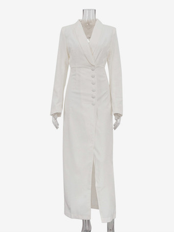 Robe blazer fendue à col à revers et manches longues pour femme élégante longue de soirée 2025