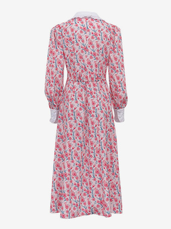 ピーターパンカラーフローラルドレスビショップスリーブヴィンテージロングドレスレディース2025