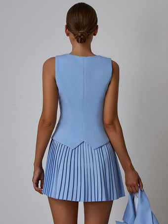 スリムフィットベストとプリーツスカートのツーピースコーデセット（レディース）夏コーデ 2025