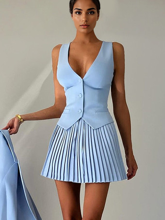 女性用ツーピースセット スリムフィットベストとプリーツスカート 夏服 2025