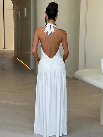 ホルターネック ルーシュ スリット ドレス セクシー マキシ パーティー ドレス レディース 2025