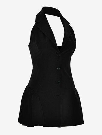 ホルターネック ブレザー ドレス ノースリーブ プリーツ裾 ミニドレス レディース 2026