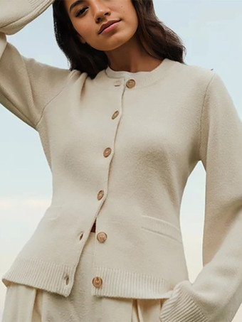 クルーネック ニットカーディガン 春 カジュアル トップス レディース 2025