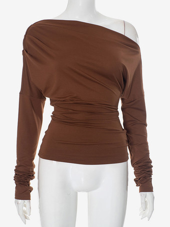 ワンショルダー ルーシュ Tシャツ 長袖 春 トップス レディース 2025